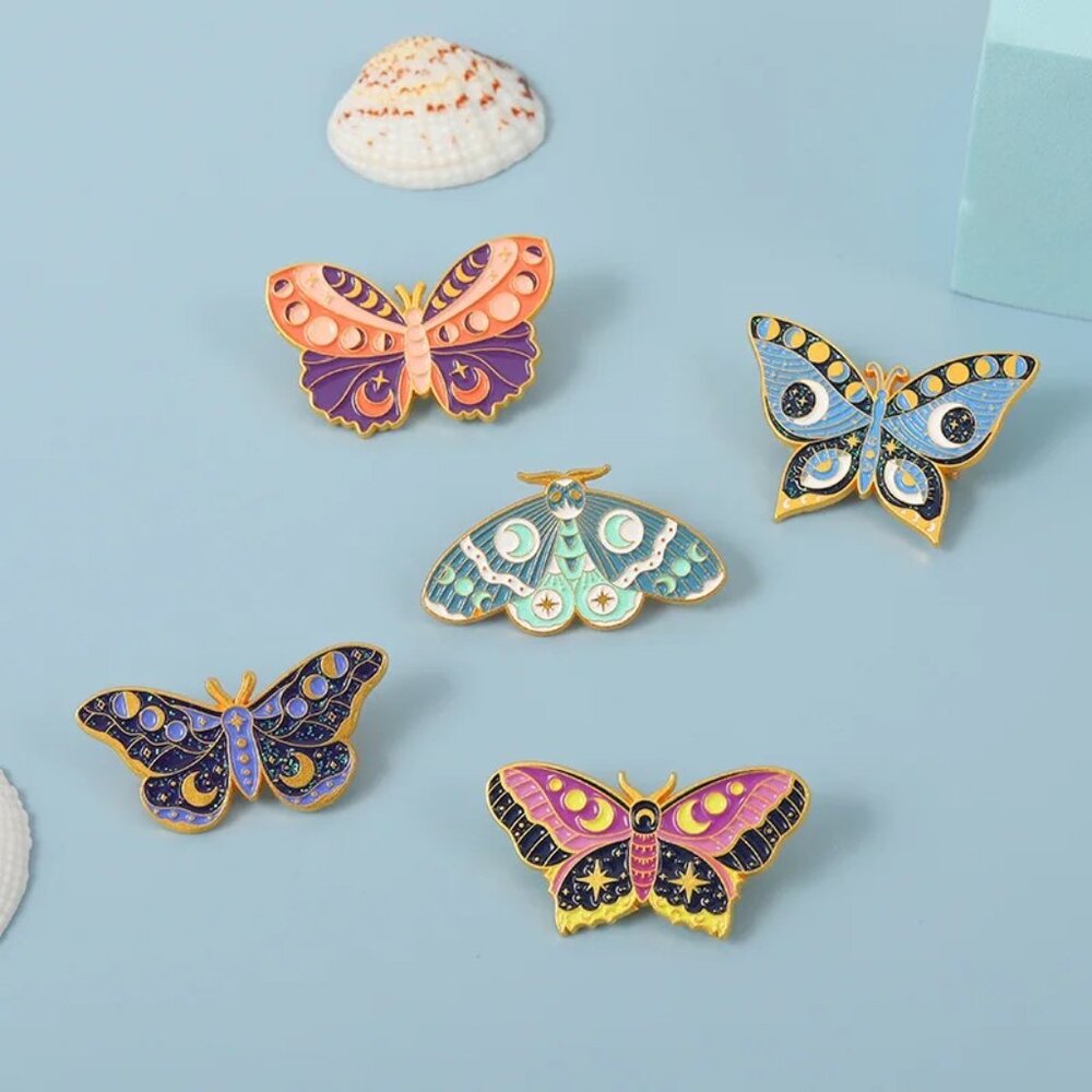 Colorful Mystic Butterfly & Moth 5-Piece Enamel Pin Set - Brand-New in Gift Box! - Picture 6 of 14
